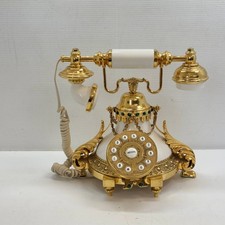 Vintage Style Rotary Corded Landline Telephone Ornate Gold Retro Phone