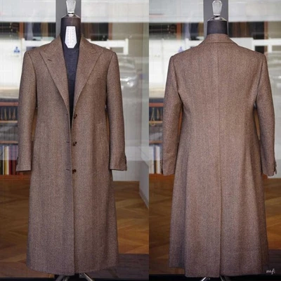 Fischgräte Herren Tweed Mantel Freizeit Jacke Relaxed Fit Einreihig Café Winter - Bild 1 von 4