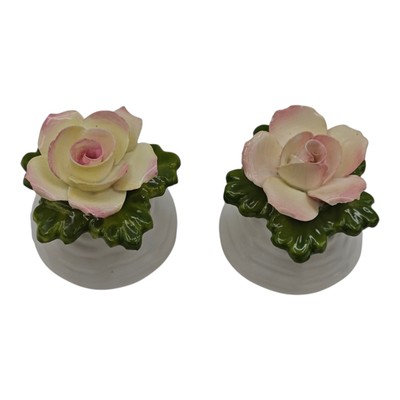 Aynsley Flower White Base Salt & Pepper Shakers England Yellow Pink Roses