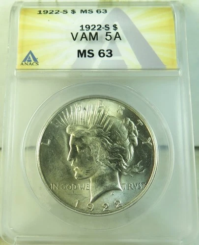 1922 S Peace dollar ANACS MS63 *VAM 5a missing ray Elite30* BR