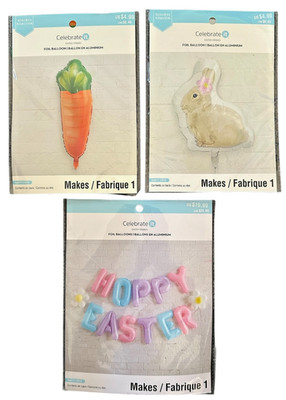 Lot of 3 Celebrate It Easter Balloons Decorate Bunny Carrot 'Hoppy Easter'