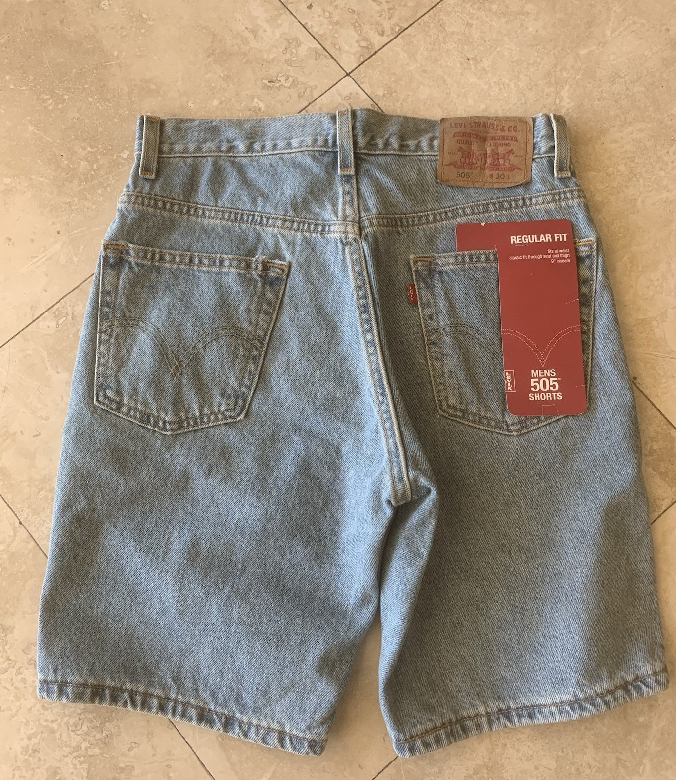 Levi's 505 Men's Shorts 9 Blue Light Denim Jean Regular Fit 100percent Cotton Size 30 image 10