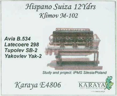 Karaya E4806 Hispano Suiza 12Ydrs/Klimov M-102 engine 1/48 resin kit