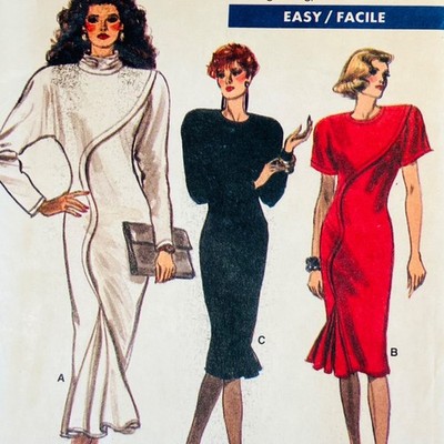 80s Vogue 7039 Size 12 Power Dress Pattern Asymmetric Curvy Seam with Godet  FF