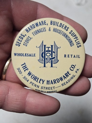 Vintage Rare 1920 Worley Hardware Seed Feed Reading PA Advertising Pocket Mirror