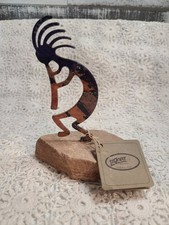 Kokopelli Enameled Metal Figurine paperweight with sandstone base