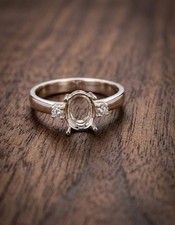 6x8mm Oval Engagement Ring Setting 925 Sterling Silver Semi Mount with Side