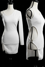 White Asymmetric Cut Out Bodycon Mini Dress Long Sleeve Size S