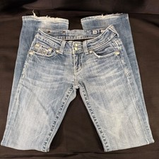 Miss Me Bootcut Women's Jeans 26x32 Denim Blue Rhinestone Studded Signature Rise