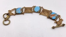 Grandmother’s Buttons Bracelet Faux  Turquoise Rhinestone 8” Vtg