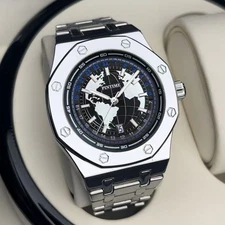 Men's Quartz Automatic Watch Octagon  Luminous world map Classic business  Gift