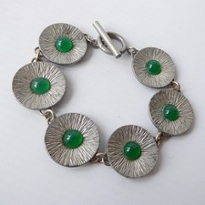 Jorgen Jensen 257A green disc articulated bracelet Danish modernist vintage 60s