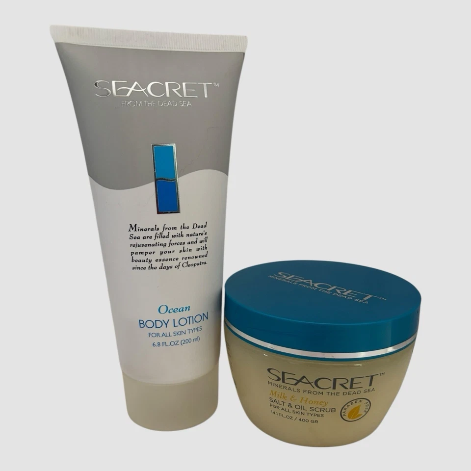 Exfoliante SEACRET Leche y Miel Sal y Aceite para - 14,1 oz y Ocean Body Lotion 6,8 oz Foto 2 de 4