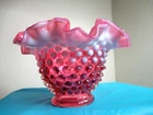 Vintage Fenton Cranberry Opalescent Hobnail 4” Vase