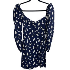 Reformation Cammi Long Sleeve Wrap Skirt Mini Dress Splatter Blue White Size 0