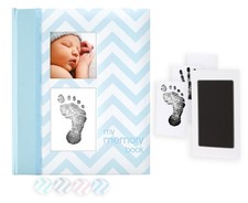 Pearhead Chevron Baby Memory Book and Clean Touch Ink Pad, Blue
