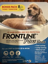 Frontline Plus for dogs 23-44 8 doses - Brand New