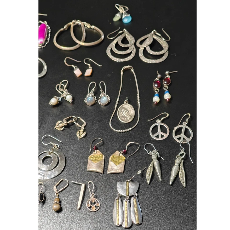 45pc SIGNED All Wearable Sterling Silver Earrings Pink Agate Gemstone VTG Modern - Image 3 of 4