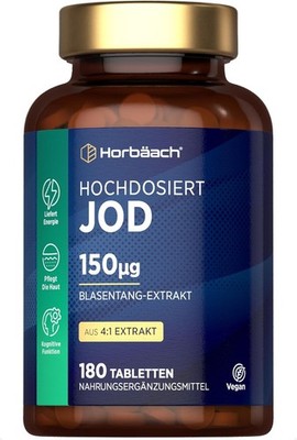 Horbaach Jod Tabletten 150µg aus natürlichem Kelp Extrakt Braunalge 180 Vegane S