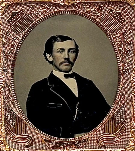 1/6 Plate Tintype - Young Man - Patriotic Mat - Full Thermoplastic Union Case