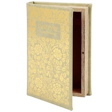 Jane Eyre Gold Floral Book Box | Faux Leather Wrap Book Shaped Storage Stash Tri