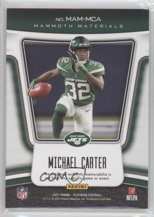 2021 Panini Playbook Mammoth Material Platinum /75 Michael Carter Rookie RC - Image 2 of 2