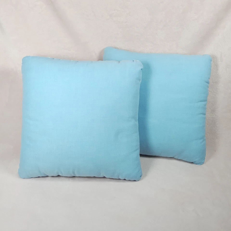 Juego de 2 Almohadas Vintage Años 50 Azul Pastel Floral Encaje Malla Shabby Chic Foto 3 de 4