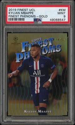 2019 Topps Finest UCL Kylian Mbappe #KL Finest Phenoms Gold Refractor /50 PSA 9