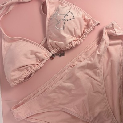 Juicy Couture Bikini Set Pink Rhinestone Logo Cherry Charm Size L NWT