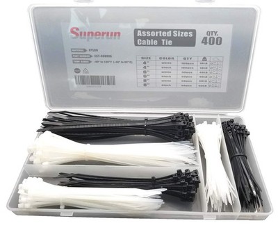 Superun Zip Tie Kit - 400 Pack Zip Ties Assorted Sizes 4 Inch, 6 Inch, 8 Inch...