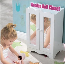 Doll Armoire - White Wooden Closet With 6PCS Clothes Hanger For 18 Inch Dolls UK