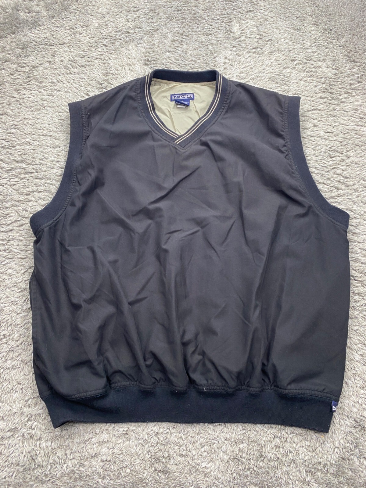 Vtg LA Loving Jacket Men 2XL Black V Neck Pullover Windbreaker Golf Vest 90s Y2K