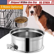Stainless Steel Hanging Food Water Bowl Feeder Crate with Hook for Cat Pet Dog