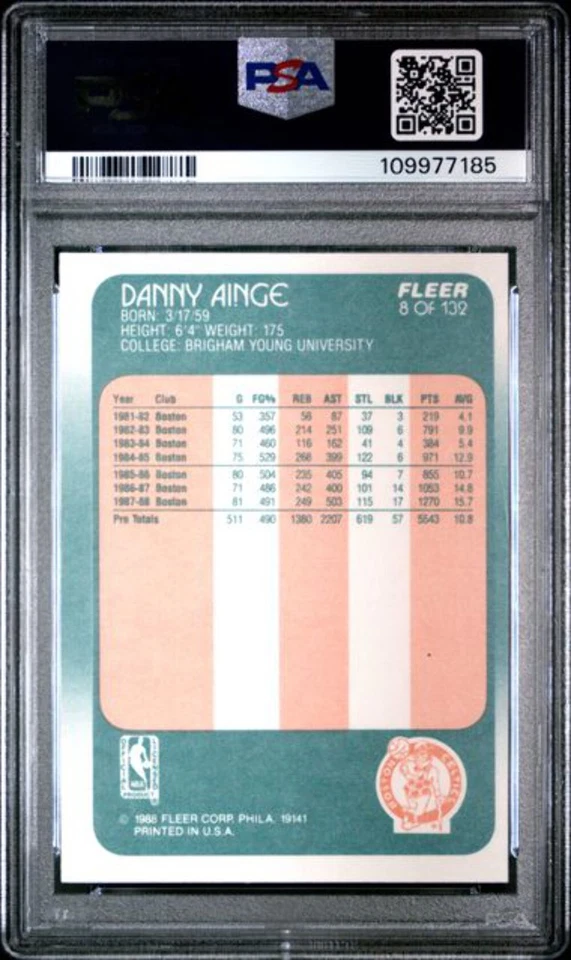 Graded 1988 Fleer Danny Ainge #8 Basketball Card PSA 8 NM-MT - Image 2 of 2