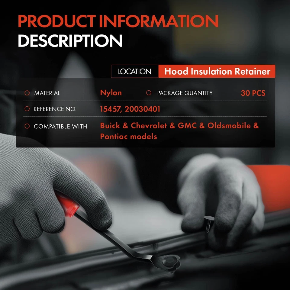 30 piezas clips de retención de aislamiento de capó de nailon de 7,94 mm cabezal único para Chevy Buick Foto 2 de 4