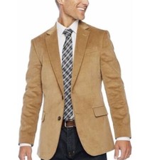 STAFFORD Mens Classic Fit Cotton Corduroy Tan 2-Button Sport Coat Size 46L