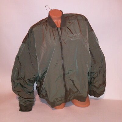 Victoria Secret PINK Parachute Bomber Jacket XXL 2X Olive Green Logo Scrunch Sle