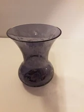 EUC FTD Vase Glass Purple Flowers Daisy Etched 4.5" w x 5.5" h