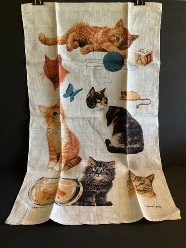 Vintage Kay Dee Linen Batchelder Cat & Kittens Tea Towel Unused 16x27 - Picture 7 of 7