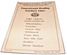 OCTOBER 1956 PRSL PENNSYLVANIA-READING SEASHORE LINES FORM 84 TIMETABLES