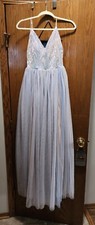 Windsor Pink and Blue Formal Dress with Sequin Bodice and Cut for the Leg