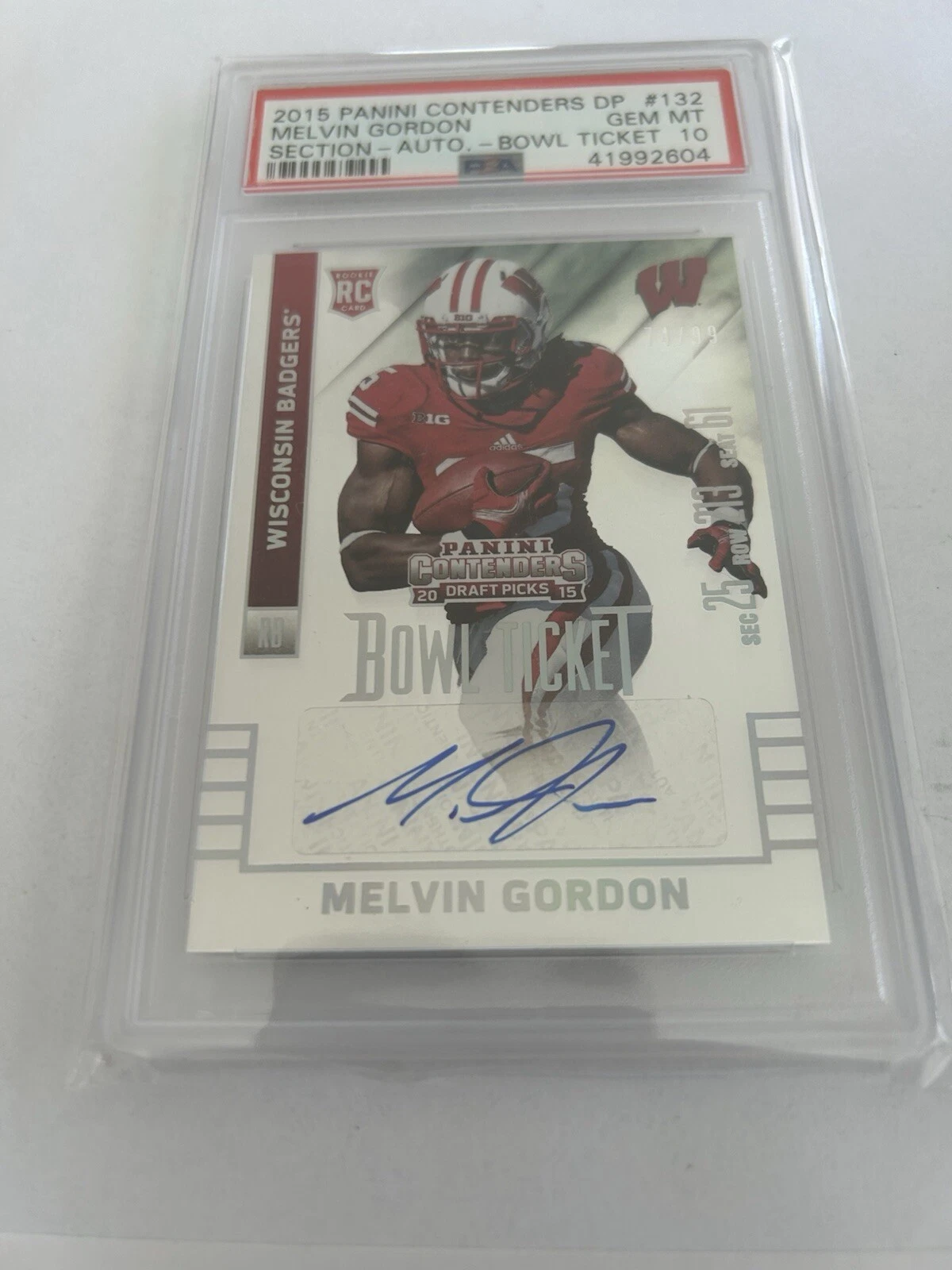 Melvin Gordon Panini Contenders Draft Picks #132 Seat-Autograph-Bowl Ticket