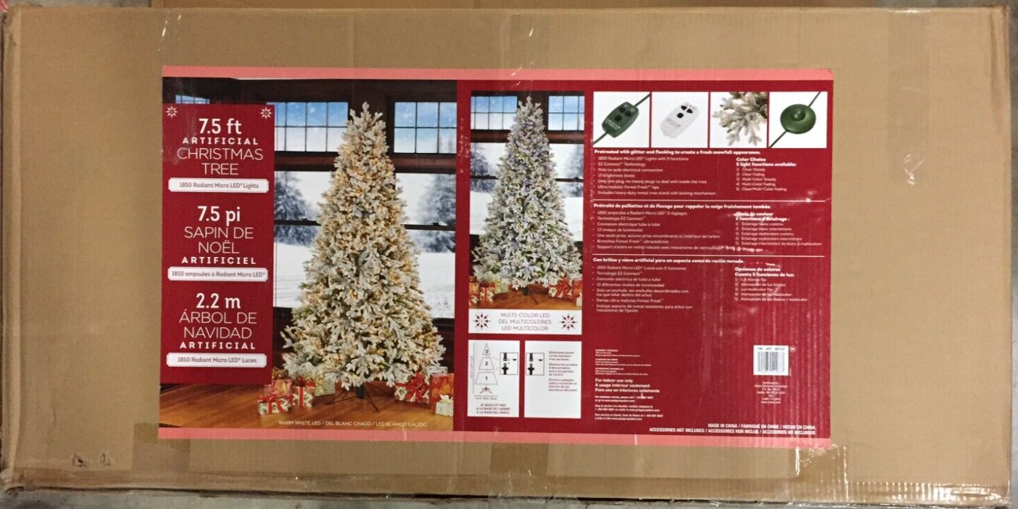 7.5’ PreLit Micro LED Artificial Christmas Tree 1850 LED Lights Flocked/White eBay