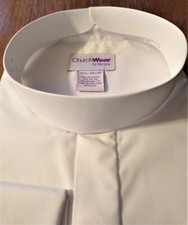 Murphy Men's White Clergy Neckband Shirt with French Cuffs and Cloth Collar