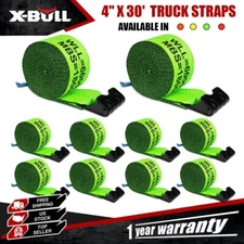 X-BULL 10 Pack 4" x 30'  Winch Truck Straps w/Flat Hook for Towing 18000 lbs