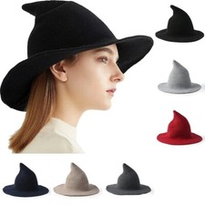 Halloween Wizard Hat Women Witch Hat Top Pointed Caps Big Brim Wool Hat Costume