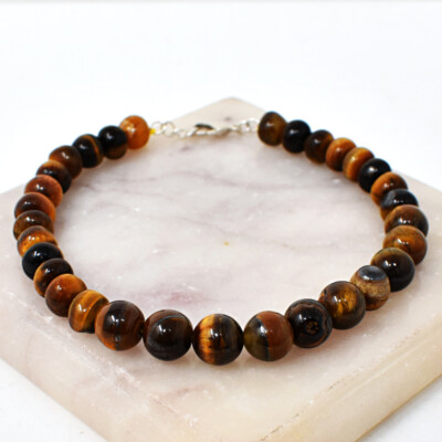 101.00 Cts Natural 8 Inches Long Golden Tiger Eye Round Beads Bracelet JK 12E237
