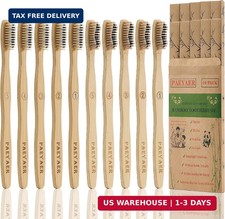 10 Count Bamboo Toothbrush Soft Medium Charcoal Toothbrushes, Natural Wood Too