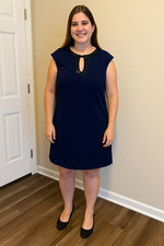 Vince Camuto Beaded V Neck Back Zip Blue 12 Lined Dress Party Office Retro *READ