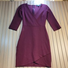 Lulus Burgundy V-Neck Sheath Dress Wrap Tulip Hem 3/4 Sleeve Size XS